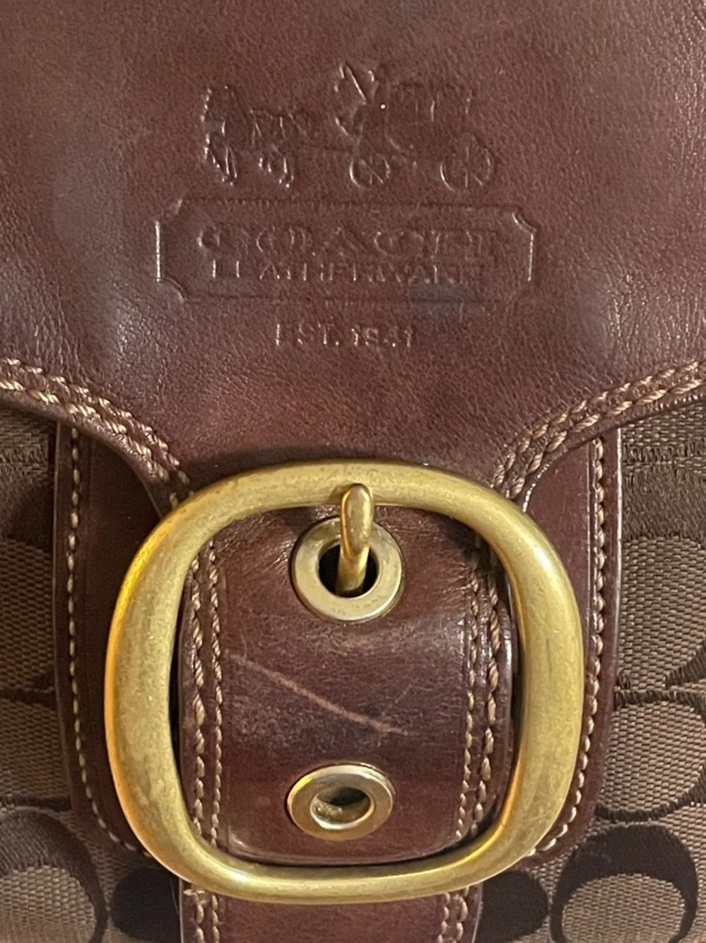 Vintage Coach Bleecker Legacy Flap brown signature canvas and leather Handbag‎